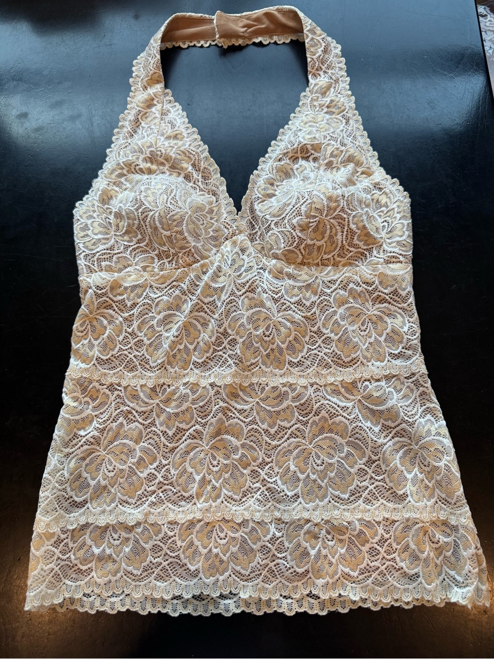 Cache Cream Lace Halter Chemise Top